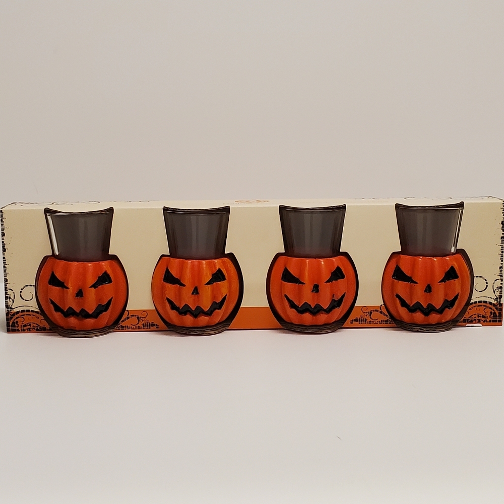 Halloween Pumpkin Jack O’Lantern Shooter Shot Glasses Set Of 4 2oz NEW